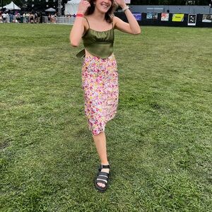 LOFT Multicolor Floral Midi Skirt